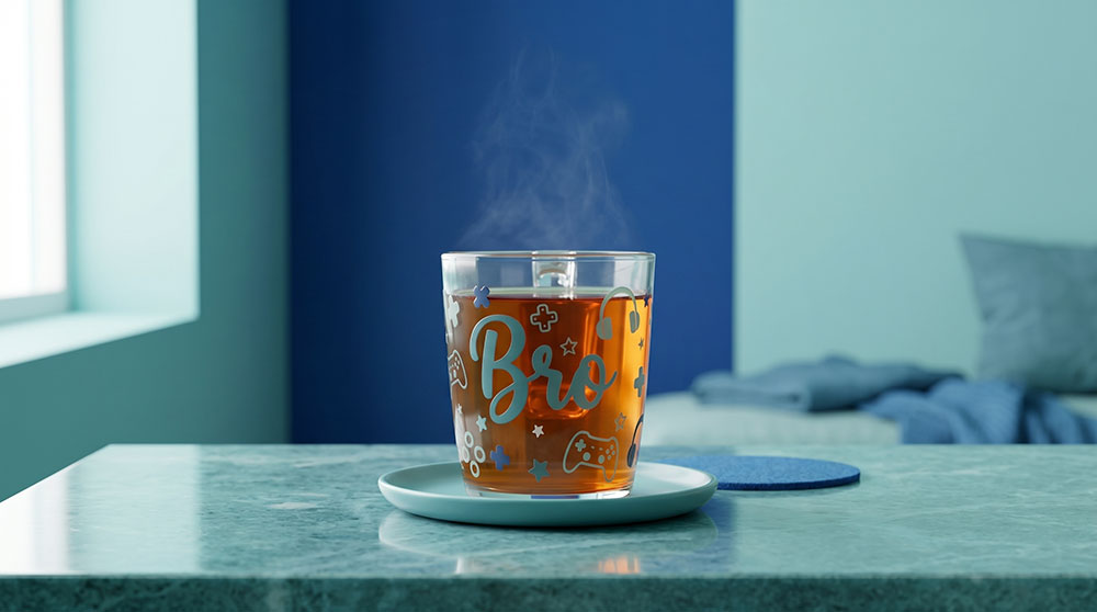 Glastasse mit Dekor "Bro"