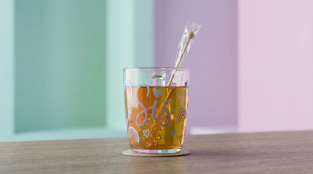 Glastasse mit Dekor "Sis"